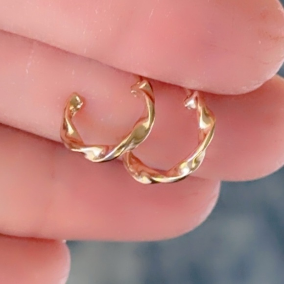 Rose Gold Twisted Open Huggie Hoop Earrings - Picture 3 of 11